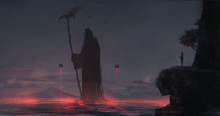 grim reaper, silhouette, mantle, dark, art, HD wallpaper