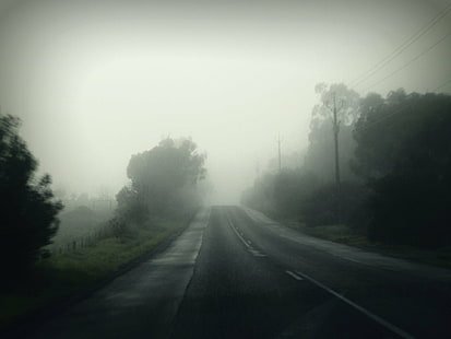 nebbia, collina, paesaggi, strade, silenzioso, Sfondo HD HD wallpaper