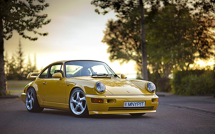 Carrera 4, Porsche 911, amarillo, sobrealimentado, Fondo de pantalla HD