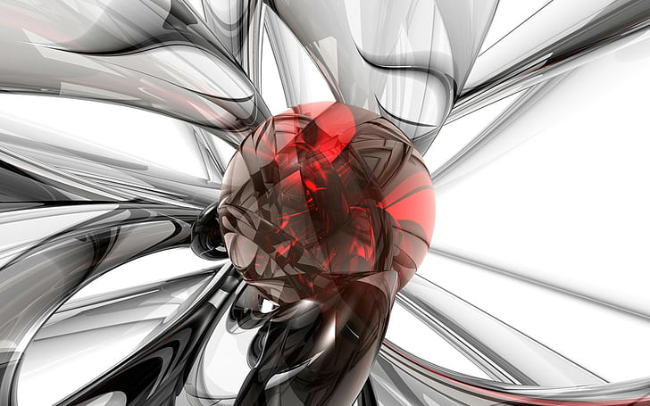 abstrakcja, sztuka cyfrowa, render, kula, czerwony, Tapety HD