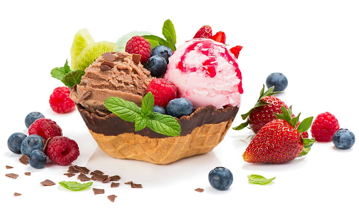 food, ice cream, berries, fruit, HD wallpaper