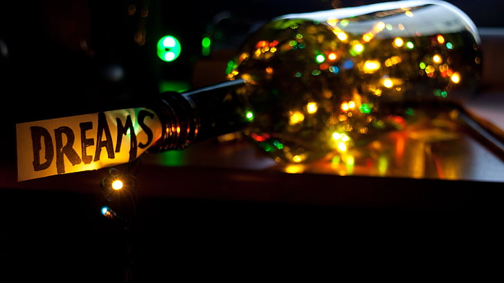 янтарная мечта декоративная бутылка, бутылки, яркие, праздничные, огни, светящиеся, HD обои