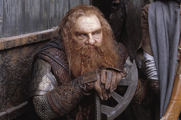 La photo du personnage du Hobbit, Le Seigneur des anneaux, Gimli, haches, barbes, moustache, nains, films, Fond d'écran HD