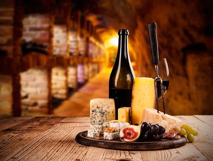 table, wine, glass, bottle, walnut, grapes, Board, plug, sausage, the basement, bokeh, cheese, appetizer, figs, HD wallpaper