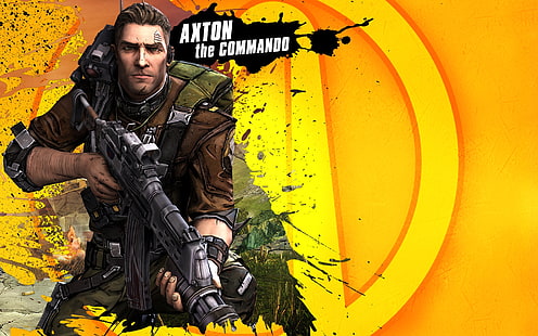 Axton The Commando 디지털 배경 화면, 모양, 무기, 로고, 총, Commando, RPG, 2K 게임, Borderlands 2, 기어 박스 소프트웨어, Unreal Engine 3, Axton, FPS, HD 배경 화면 HD wallpaper