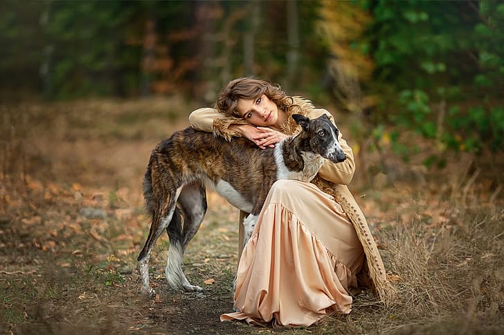 niña, pose, estado de ánimo, perro, amigos, Anastasia Barmina, Катерина Яковлева, Fondo de pantalla HD