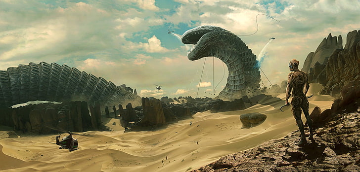 papel de parede dinossauro, ficção científica, deserto, areia, Dune (série), HD papel de parede