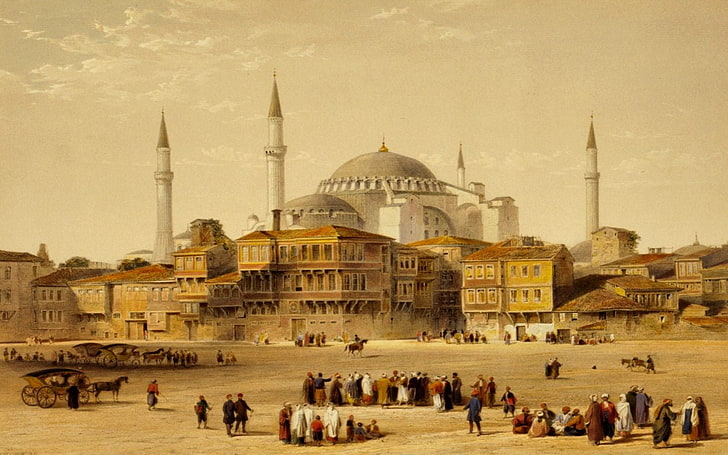 Ilustrasi Hagia Sopia, Islam, Kekaisaran Ottoman, Hagia Sophia, Fossati Brothers, Wallpaper HD