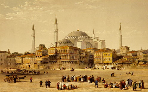 Иллюстрация собора Святой Софии, ислам, Османская империя, собор Святой Софии, братья Фоссати, HD обои HD wallpaper