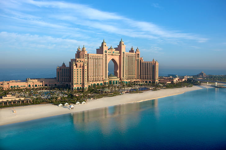 the city, Atlantis, Palma, Dubai, the hotel, SEA, Jumeirah, UAE, LANDSCAPE, the Palm, วอลล์เปเปอร์ HD