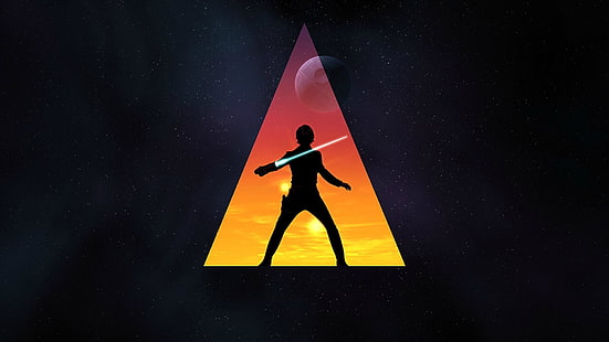 silhouette di persona con spada illustrazione, Star Wars, fantascienza, Jedi, Luke Skywalker, spada laser, Sfondo HD HD wallpaper
