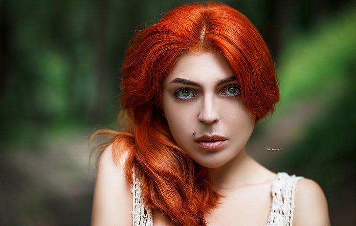 женщины, Максим Романов, рыжий, пирсинг, портрет, пирсинг губ, HD обои
