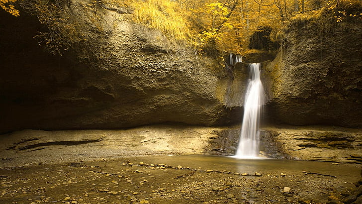 automne, roches, arbres, nature, étang, ruisseau, cascade, Fond d'écran HD