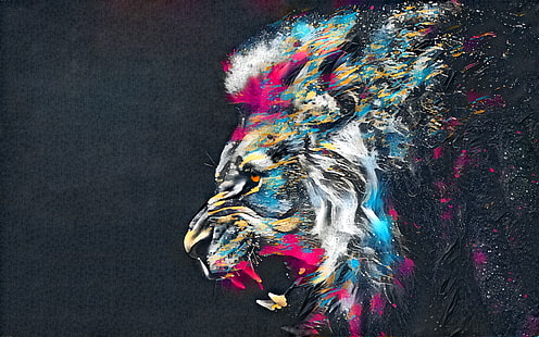 painting of multicolored lion, lion, animals, wildlife, HD wallpaper HD wallpaper