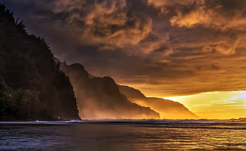Hawaii, Kauai, napali sahili, ke'e plajı, HD masaüstü duvar kağıdı HD wallpaper