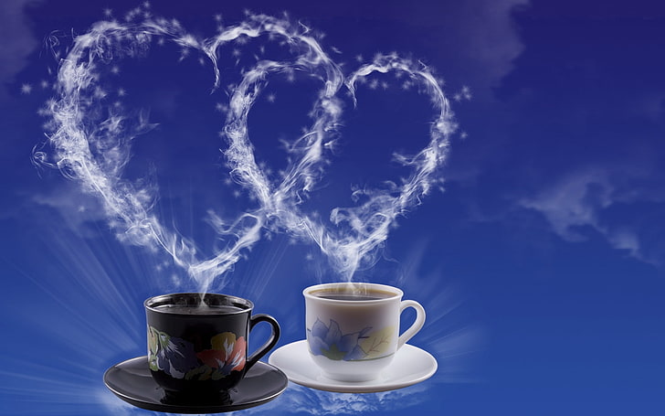 tea, heart, coffee, couples, Cup, Valentine's Day, HD wallpaper