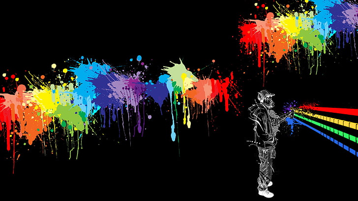 graffiti, colorful, black background, digital art, HD wallpaper