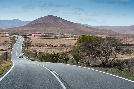 graue Betonstraße, Fuerteventura, Autobahn, Straße, Markierung, HD-Hintergrundbild HD wallpaper