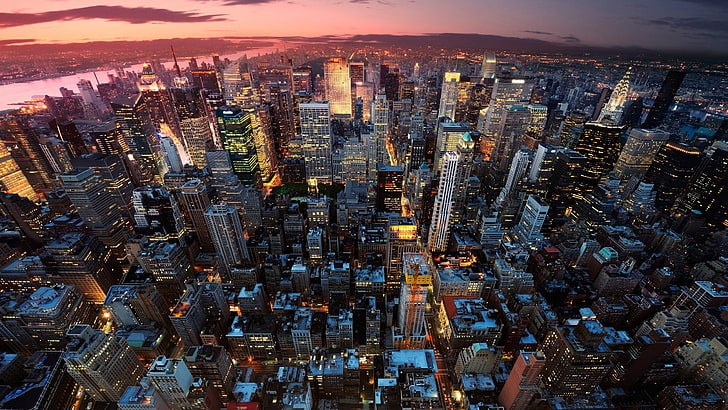 budynki miejskie, widok budynków miejskich z lotu ptaka, pejzaż, miasto, Nowy Jork, USA, Manhattan, fotografia, Tapety HD