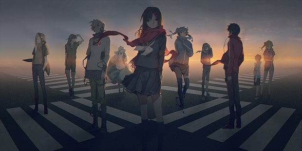 Kagerou-Projekt, Kisaragi Momo, Tateyama Ayano, Amamiya Hibiya, Schal, Anime, HD-Hintergrundbild HD wallpaper