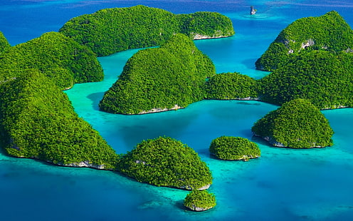 plage, exotique, forêt, vert, indonésie, île, paysage, calcaire, nature, mer, été, tropical, turquoise, Fond d'écran HD HD wallpaper