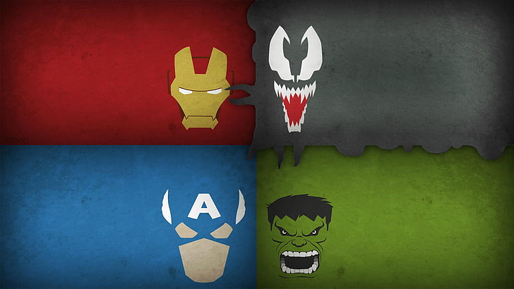 Marvel digital wallpaper, comics, Hulk, Venom, Iron Man, Captain America, collage, HD wallpaper