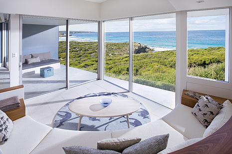 brązowo-biała narożna sofa, projektowanie wnętrz, styl, projekt, dom, dom, pokój, Tapety HD HD wallpaper