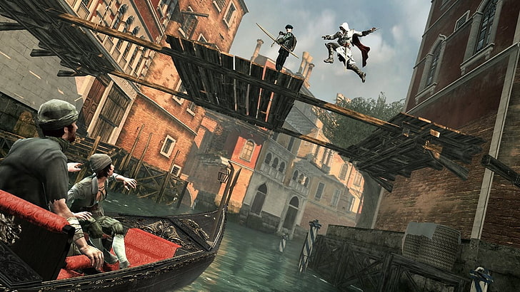 low angle painting of two persons on boat, Assassin's Creed II, video games, HD wallpaper