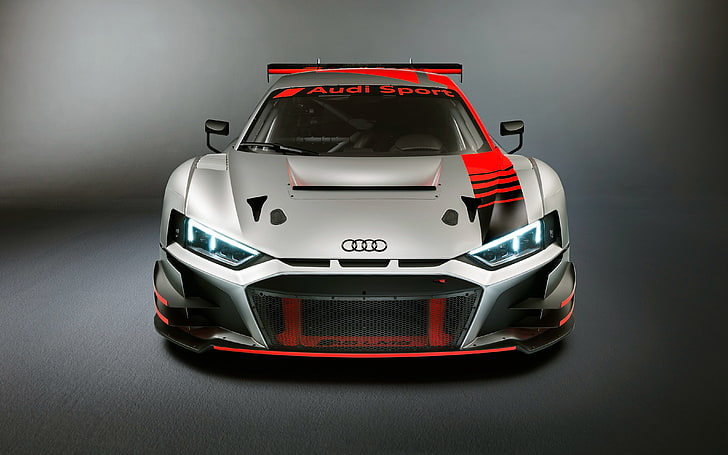 Audi R8 LMS GT3, 2019, 파리 모터쇼, 4K, HD 배경 화면