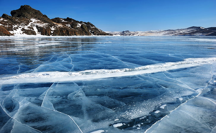 Baikal Lake Frozen, Winter, Russia Scenery, brown mountain, Europe, Russia, HD wallpaper