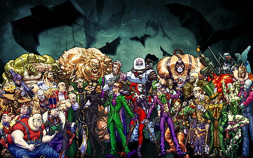 Batman, Bane (DC-Comics), Catwoman, Clayface, Harley Quinn, Joker, Mr. Freeze (DC-Comics), Poison Ivy, Riddler, Two-Face, HD-Hintergrundbild HD wallpaper