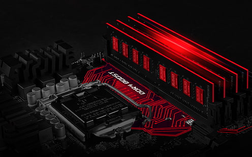 black and red motherboard, PC gaming, motherboards, MSI, computer, technology, RAM (Computing), HD wallpaper HD wallpaper