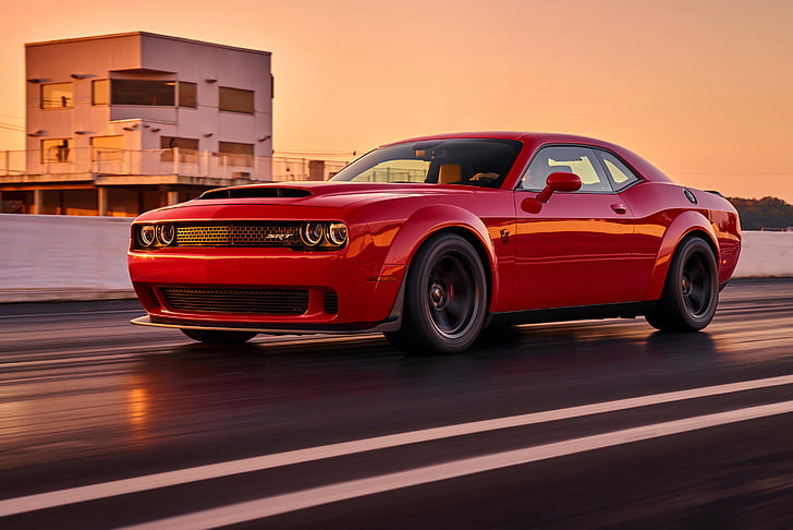 coupé rouge, Dodge Challenger SRT Demon, 2018, HD, Fond d'écran HD