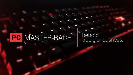 black computer keyboard with text overlay, Master Race, computer, keyboards, HD wallpaper HD wallpaper