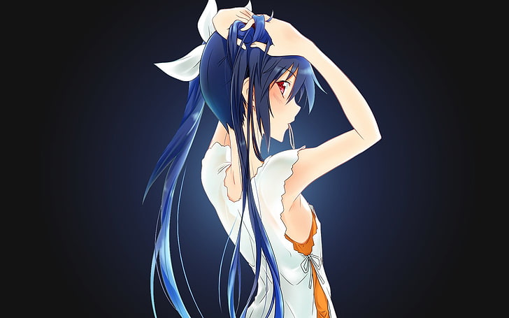 blauhaarige weibliche Anime-Figur, Anime-Mädchen, Anime, rote Augen, blaues Haar, Twintails, Erz-Twintail ni Narimasu, Tsube Aika, langes Haar, HD-Hintergrundbild