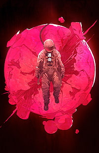 person wearing astronaut suit digital wallpaper, Chun Lo, drawing, astronaut, planet, destruction, HD wallpaper HD wallpaper