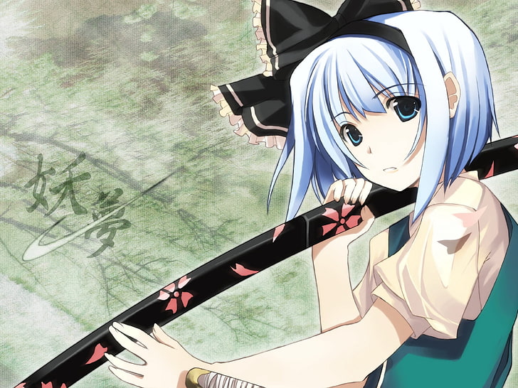 personaje de anime femenino de pelo azul, konpaku youmu, niña, brazos, mira, Fondo de pantalla HD