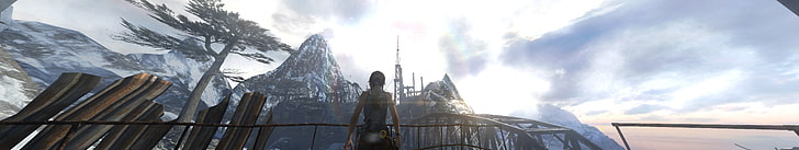 game application screenshot, Tomb Raider, Eyefinity, video games, triple screen, HD wallpaper