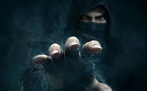 Thief Video Game ชายในชุดเสื้อฮู้ดพร้อมวอลเปเปอร์หน้ากากขโมย, วอลล์เปเปอร์ HD HD wallpaper