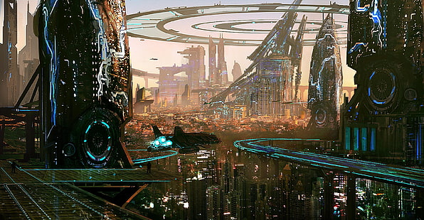 futuristische Tapete, Grafik, Science Fiction, Stadt, futuristisch, digitale Kunst, Gebäude, Wolkenkratzer, futuristische Stadt, HD-Hintergrundbild HD wallpaper