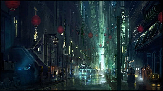Rue de la ville cyberpunk, art de la ville futuriste, fantastique, 1920x1080, ville, rue, cyberpunk, Fond d'écran HD HD wallpaper