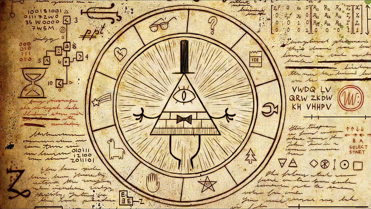 plakat Eye of Providence, zdjęcie dzieła Eye of Providence, Gravity Falls, Illuminati, pentagram, Bill Cipher, grafika, symbole, Tapety HD