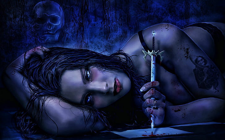 1680x1050 px Dark fantasy Gothic horror nóż nastrój wampir broń kobiety Art Touhou HD Art, wampir, fantasy, ciemny, kobiety, gotyk, horror, broń, nóż, nastrój, 1680x1050 px, Tapety HD