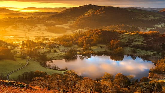  England, glow, The lake district, Cumbria, lake Latrigg tarn, HD wallpaper HD wallpaper