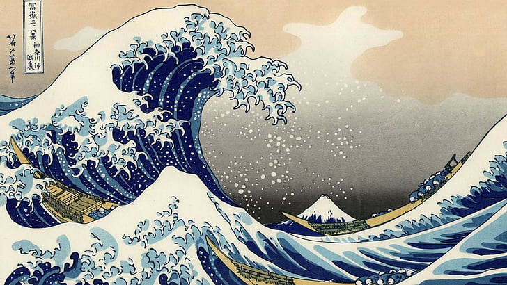 اليابانية، الأمواج، الموجة العظيمة قبالة كاناغاوا، عمل فني، بحر، خلفية HD