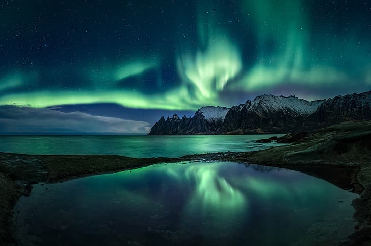 Northern lights, Norway, Troms County, Senjahopen, HD wallpaper
