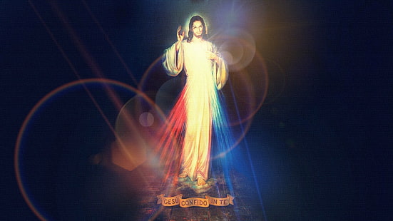 Jesus Christus digitale Tapete, Jesus Christus, Lichter, Christentum, Gott, Reflexion, Religion, HD-Hintergrundbild HD wallpaper
