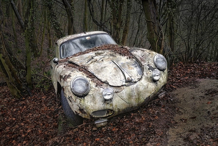 beige Volkswagen Beetle Schrägheck, Auto, Wrack, Porsche, HD-Hintergrundbild