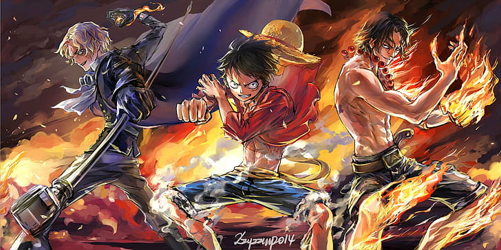Monkey D. Luffy, Portgas D. Ace, Sabo, One Piece, karya seni, Wallpaper HD