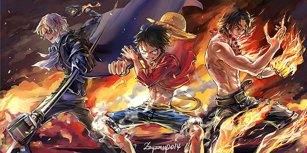 Monkey D. Luffy, Portgas D. Ace, Sabo, One Piece, artwork, Fond d'écran HD HD wallpaper